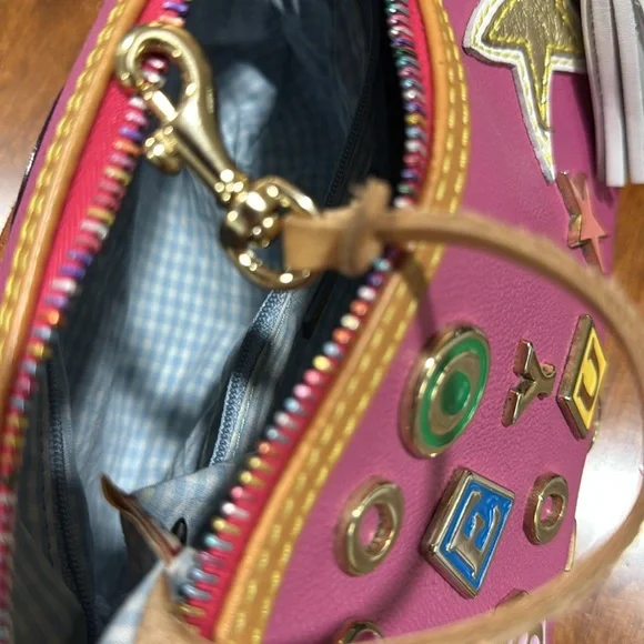 Dooney & Bourke Vintage Leather Pink and Tan Crossbody Bag with Gold Hardware - Picture 13 of 13